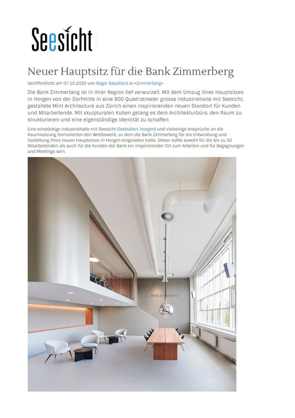 201028 Pres­se Clip­ping See­sicht­ma­ga­zin Bank Zimmerberg